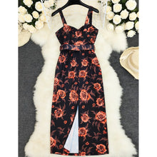 Summer Women Suspender Printed Dress Slim Fit Slit Tube Top