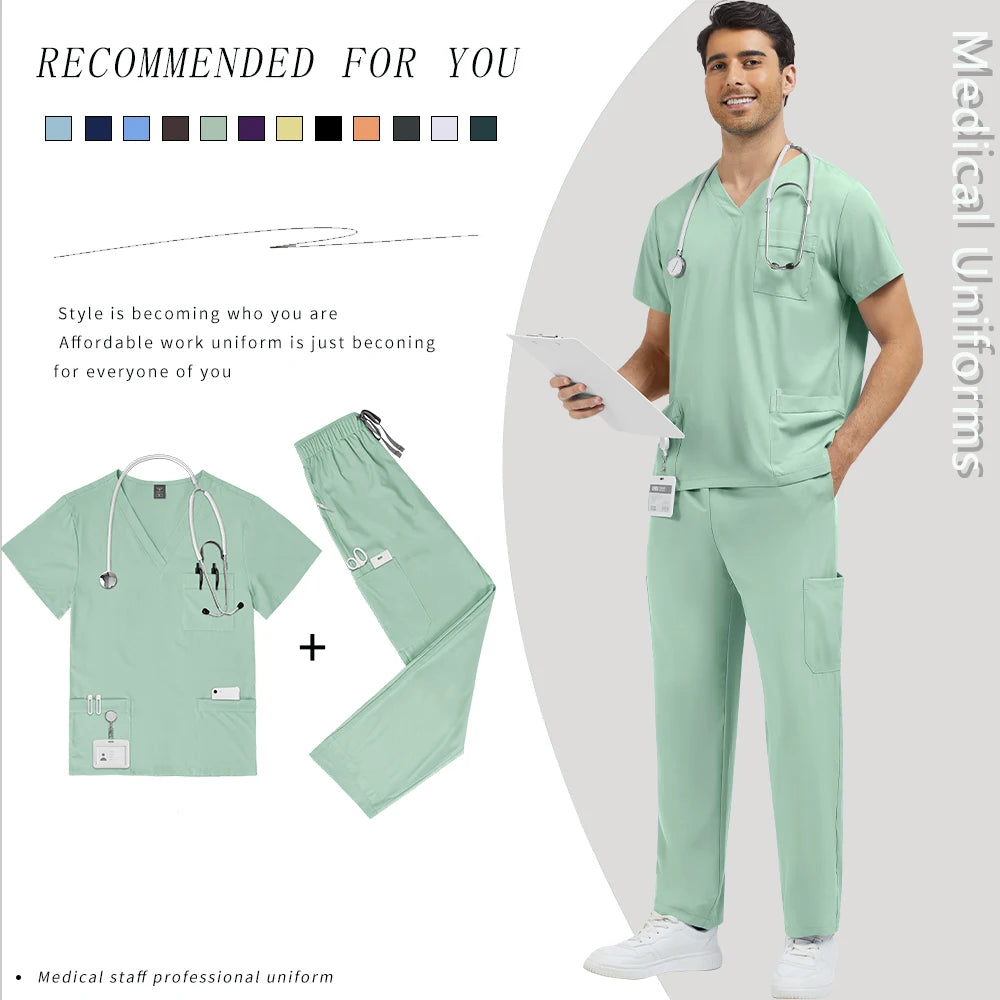 New Multi-pocket Clinical Surgical Uniforms Pockets Medical Nursing Scrubs Set Unisex Beauty Spa Workwear Dental Nurses Clothing