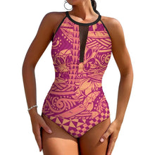 Fiji High-Waisted Swimsuit Push-Up One-Piece Swimsuit Polynesian Custom Ethnic Print Swimwear Printed Swimsuit Backless Bikini