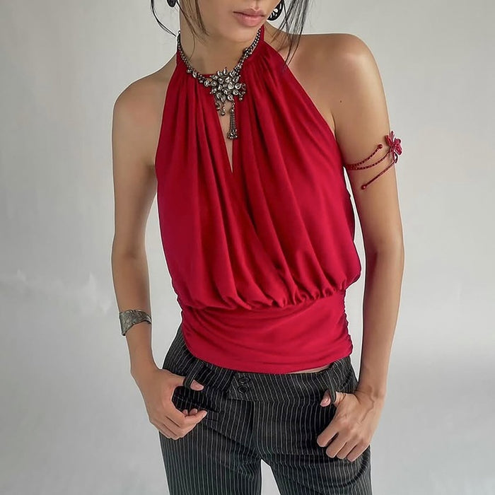 Red Lace Up Bustier Camisole With Waist Cinch Open Back