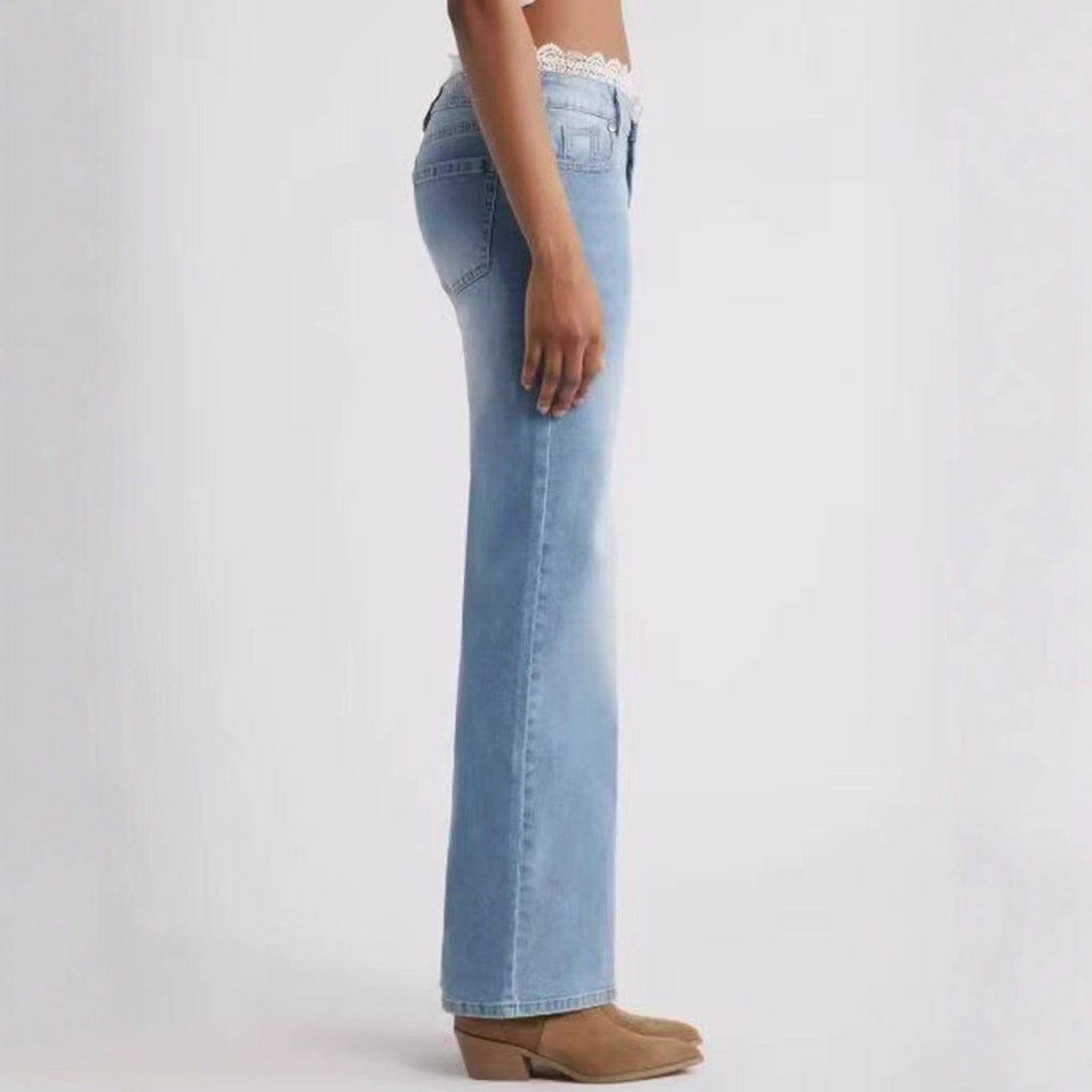 Womens Stylish Lace-trimmed Stretch Denim Jeans by Mirlaine Univers