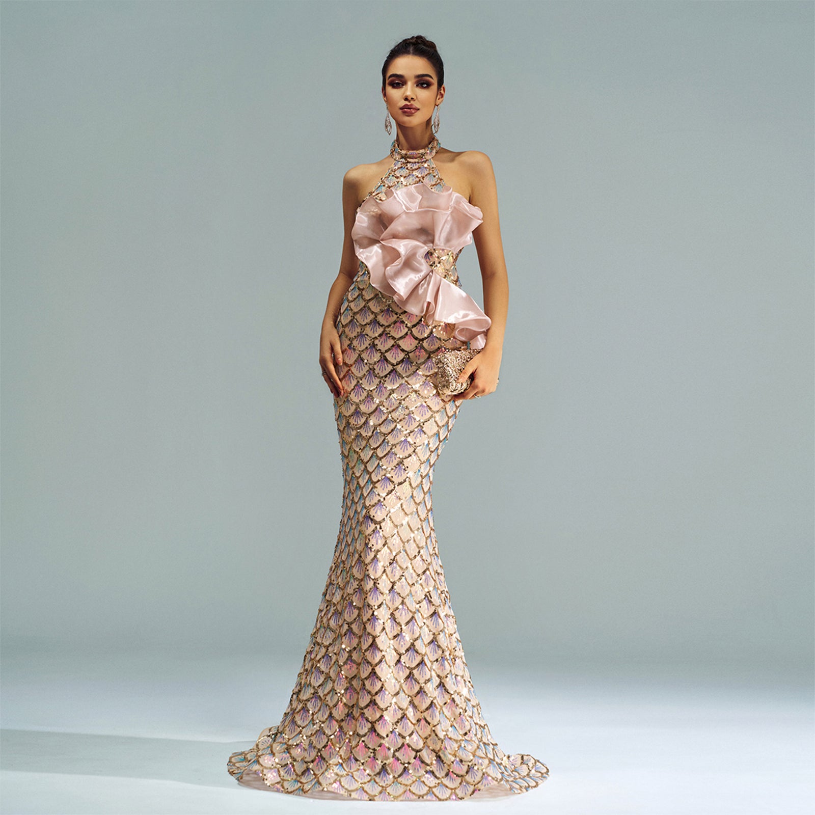 Halter Sequined Mermaid Evening Dress by Mirlaine Univers