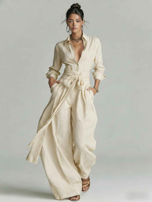 Solid-color High-waisted Short-sleeve Pants Fashion Casual Set