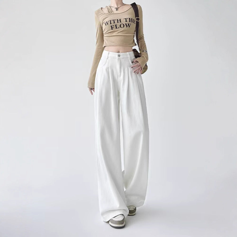 Women's White Wide-leg Straight Jeans by Mirlaine Univers