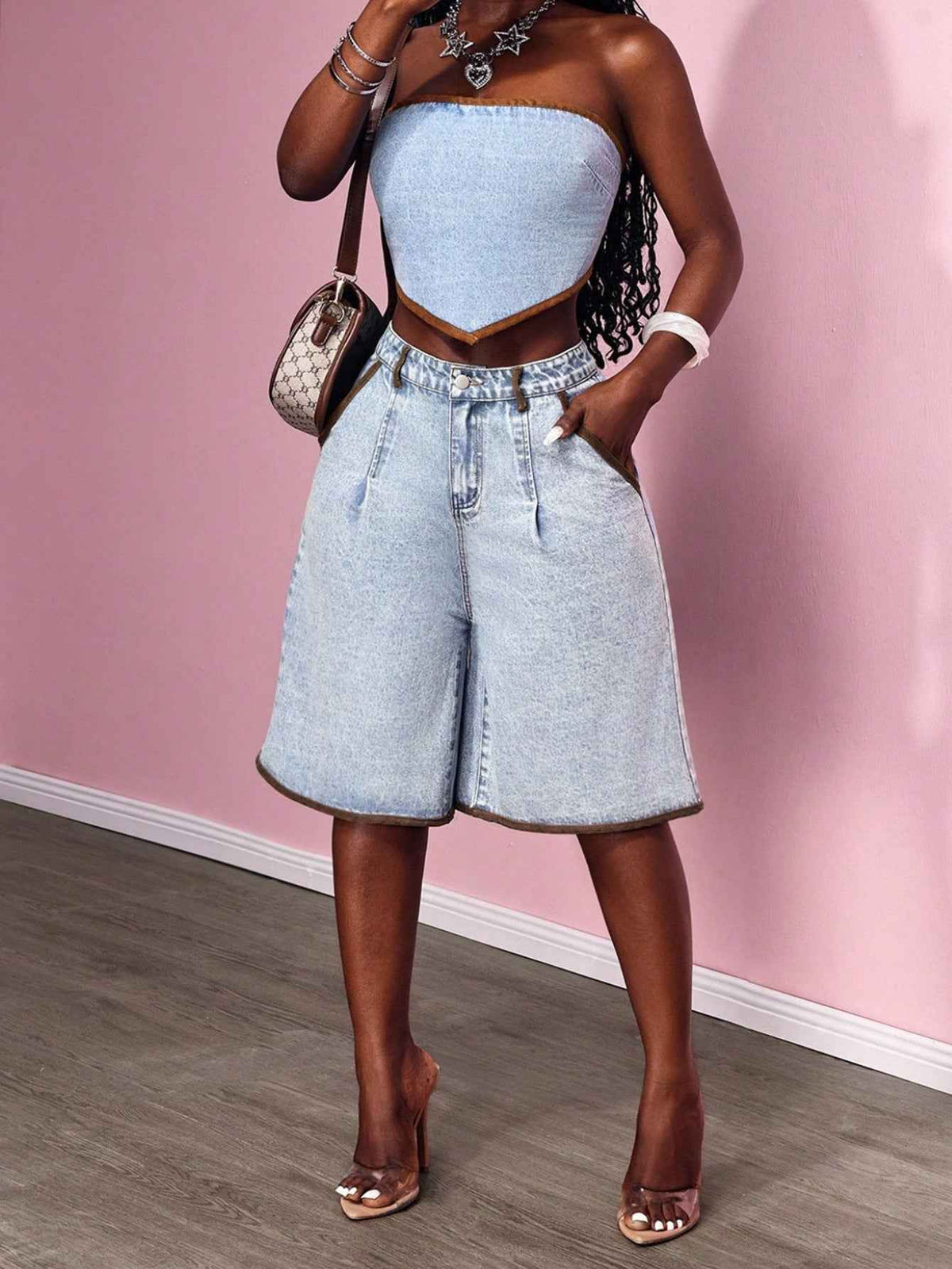 Women's Contrasting Flared Cropped Jeans