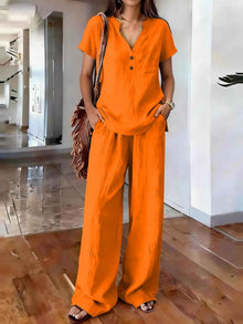 Women's Casual Solid-Colored Cotton And Linen Set