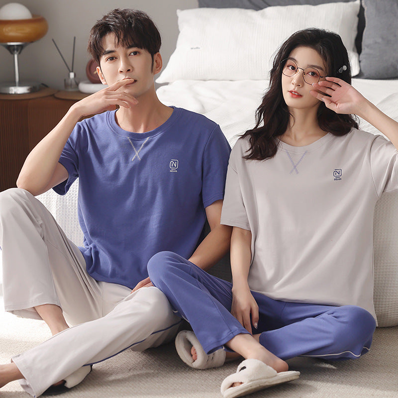 Couple Pajamas Cotton Red Animal Year Trousers Short Sleeve Home Clothes Set by Mirlaine Univers