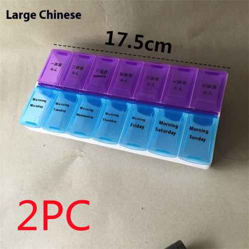 Big Small Size 14 Grid Week Pill Box Morning And Evening Color Week Pill Box Printing Russian English