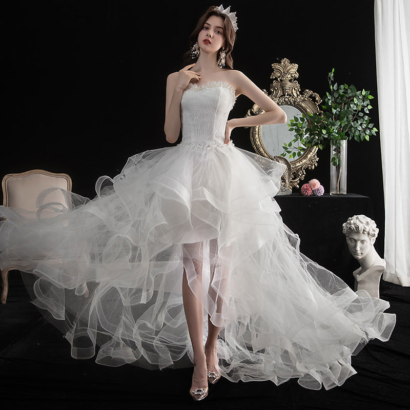 Short Front And Back Length Small Trailing Wedding Dress by Mirlaine Univers