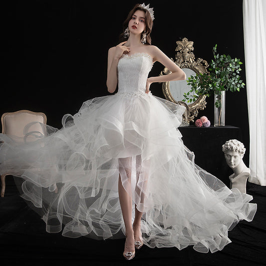 Short Front And Back Length Small Trailing Wedding Dress by Mirlaine Univers