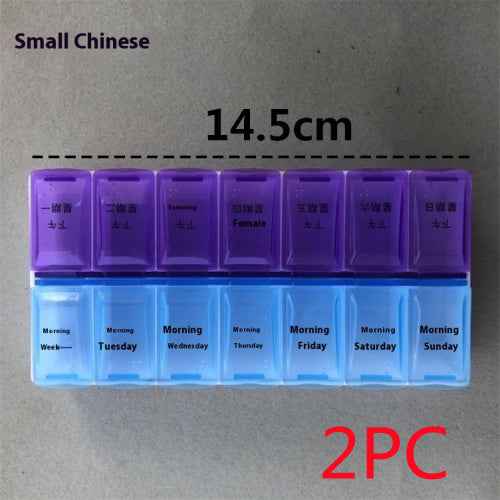 Big Small Size 14 Grid Week Pill Box Morning And Evening Color Week Pill Box Printing Russian English