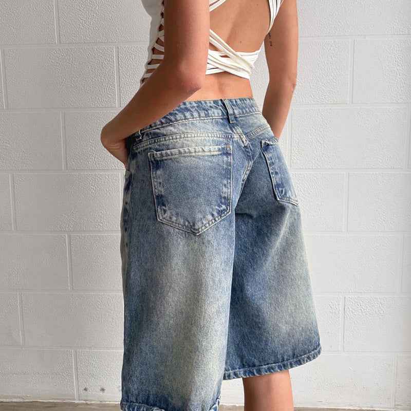 Women's Casual Denim Cropped Pants With Star Patches