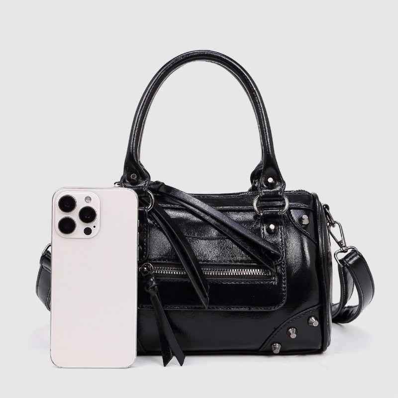 Fashionable Studded Large-capacity Pillow Racing Bowling Biker-inspired Tote And Shoulder Bag
