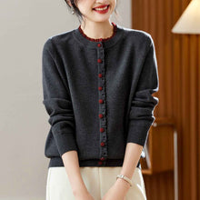 Ribbed Trim Contrast-Colored Crew-Neck Knit Sweater Womens Long Sleeve