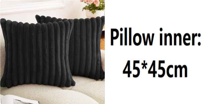 Rabbit Fur Solid Color Vertical Bar Plush Square Cushion Cover