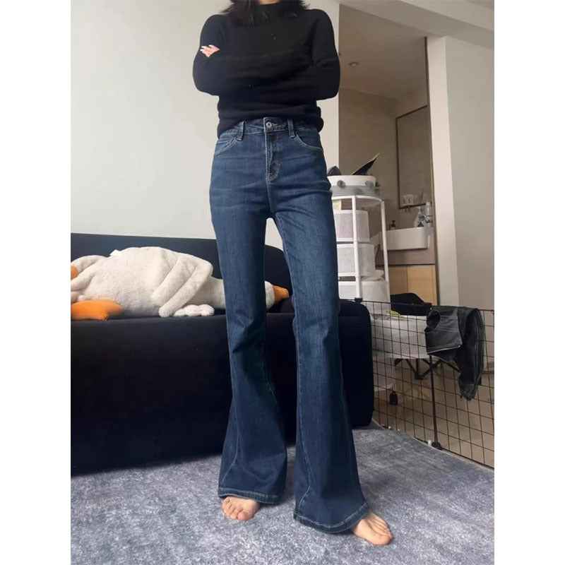 FallWinter Plus-Size Dark Blue Flared Jeans For Shorter Women
