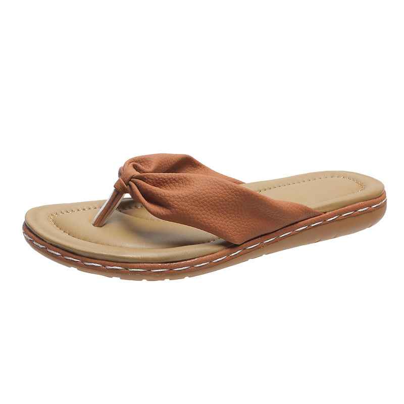 Clip Toe Bow Slippers Summer Flat Beach Shoes Flip Flops Sandals For Women
