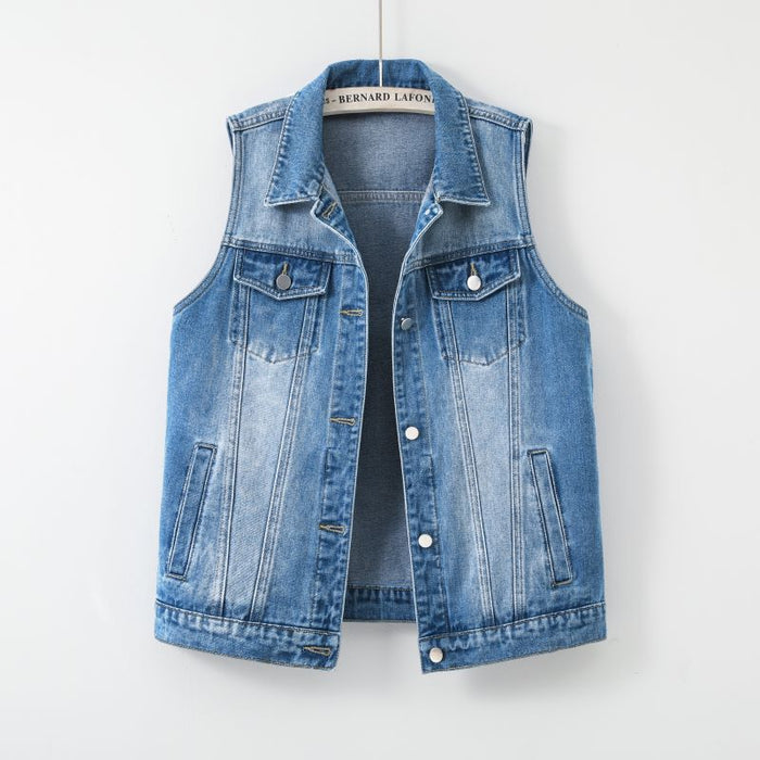 Womens Casual Loose-fit Denim Vest Jacket