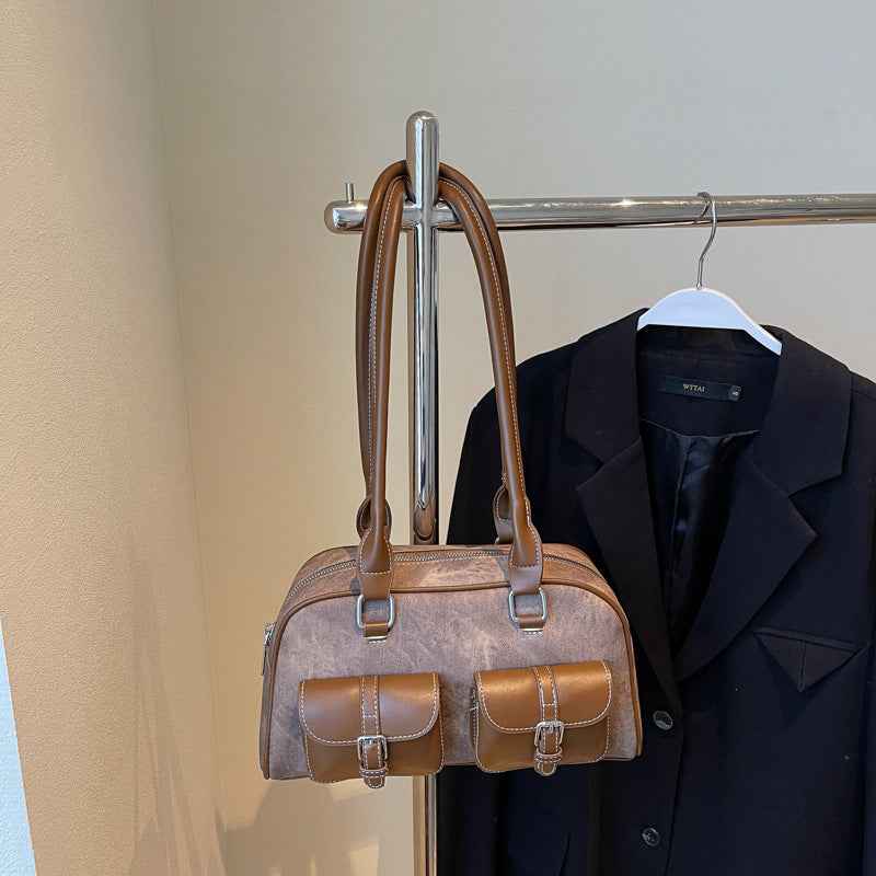 Retro Niche Color-block Commuter Handbag With A Chic Boston-style Underarm Design