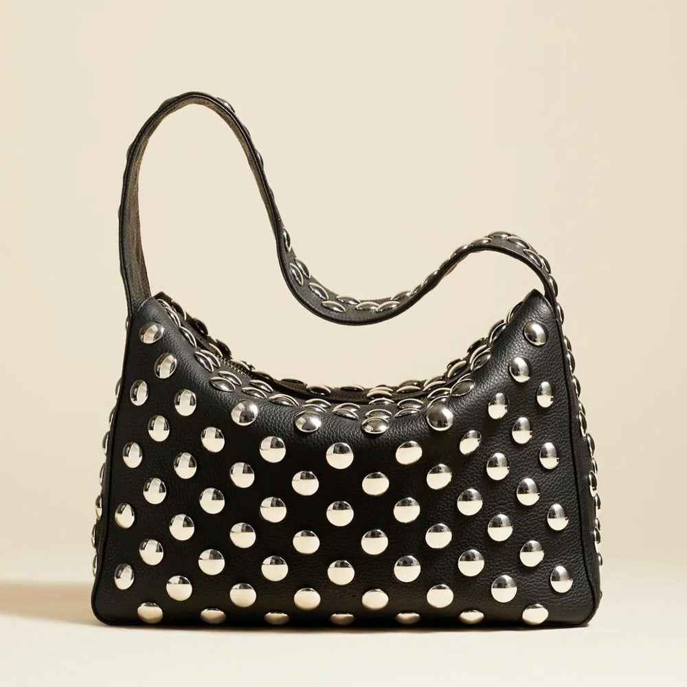 Stylish Edgy Niche Underarm Shoulder Bag With Rivet Detailing