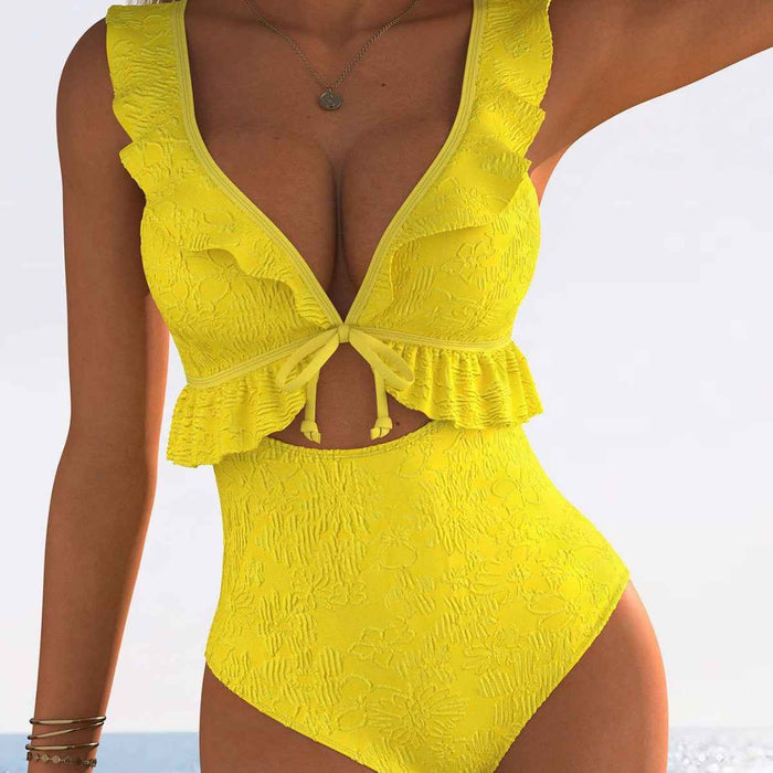 European And American Womens Sexy One-Piece Yellow Swimsuit With Adjustable Straps