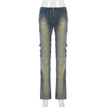 Heavy-duty High-street-style Patchwork Split-design Long Denim Jeans