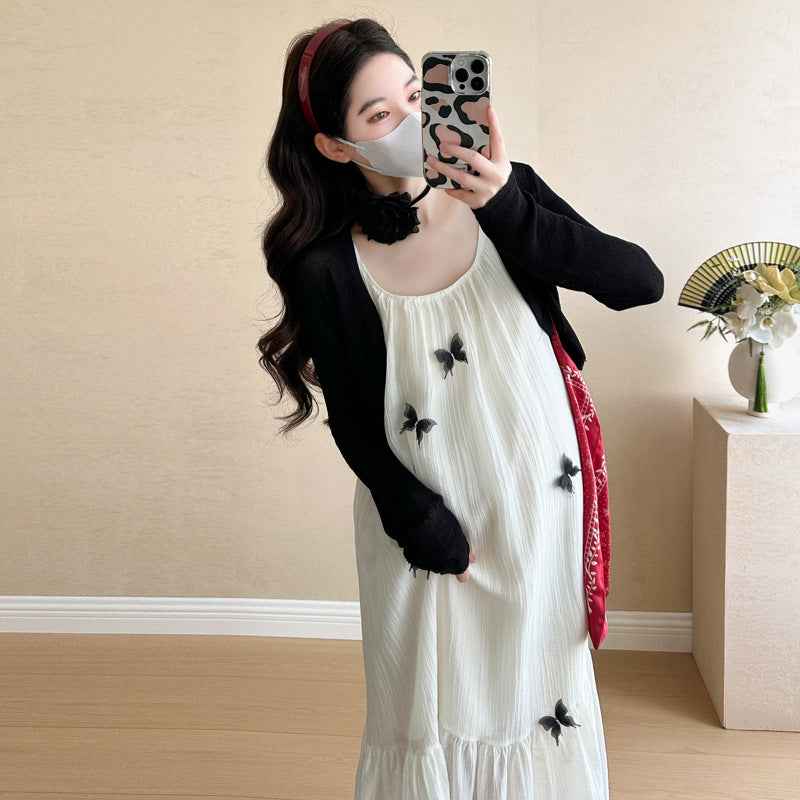 Fashionable Sweet 3D Butterfly Suspender Dress Sun-Protective Shirt Set