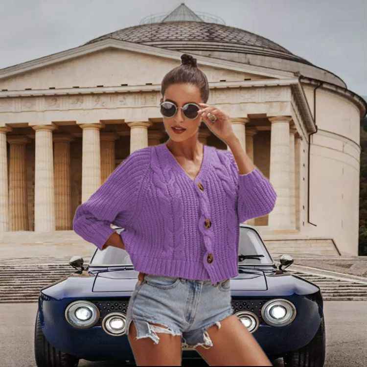 Autumn And Winter Button Solid Color Sweaters Short Loose