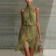 V-neck Waist Trimming Ruffles Elegant Dress