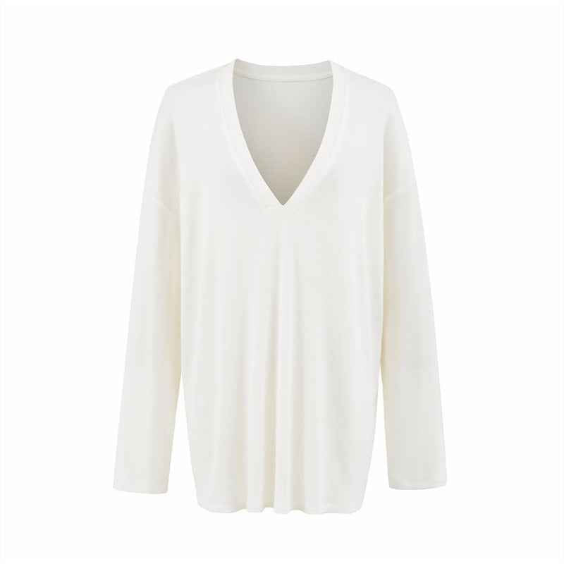 Versatile Old Money Style V-Neck Loose-Fit Long-Sleeve