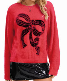 Bow-knot Plush Knitted Relaxed-fit Crewneck Sweater by Mirlaine Univers