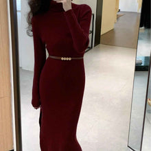 Womens Slim-Fit High-Neck Knitted Dress With Side Slit