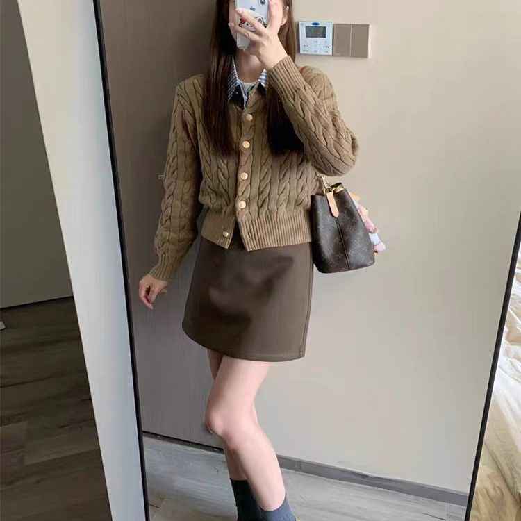 Solid-color Soft Chewy Braided Knit Cardigan For Women Autumnwinter