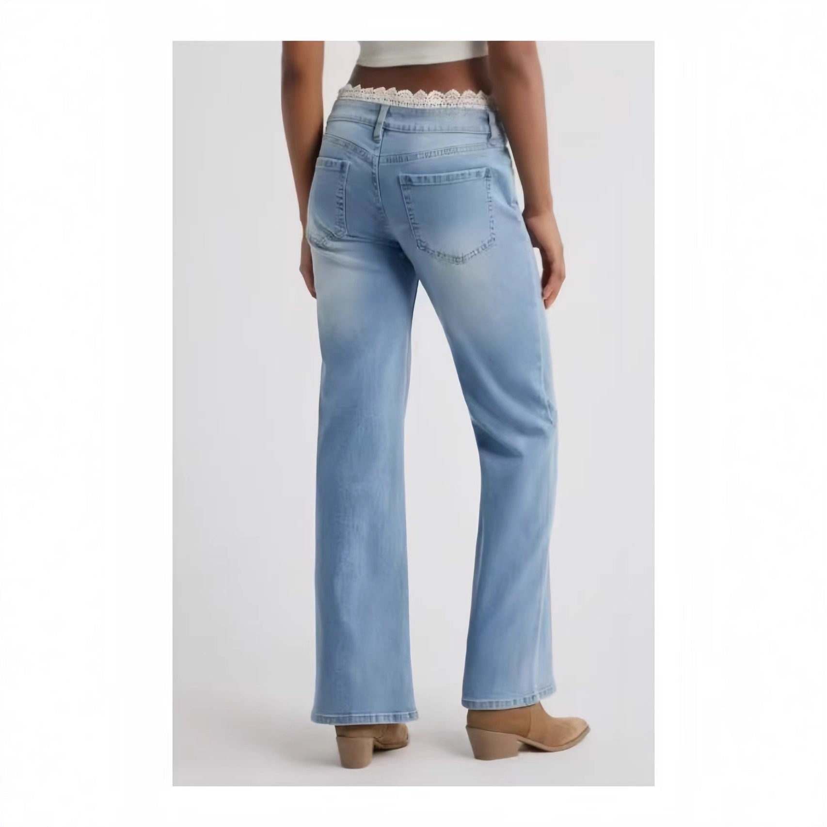 Womens Stylish Lace-trimmed Stretch Denim Jeans by Mirlaine Univers