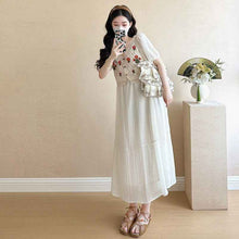 Fashionable Crochet Vest-Look Fake Two-Piece Maternity Dress