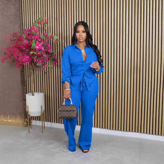 Women's Solid-color Drawstring Two-piece Set