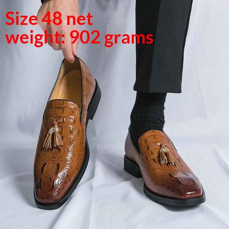 Mens Korean-style Crocodile-pattern Embossed Tassel Leather Shoes