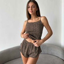 Leopard-print Long-sleeve Nightgown, Lingerie, And Shorts Three-piece Set