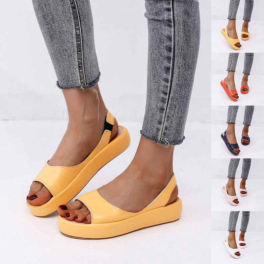 Summer Fish Mouth Sandals For Women Fashion Solid Color Flat Shoes With Back Strap Design