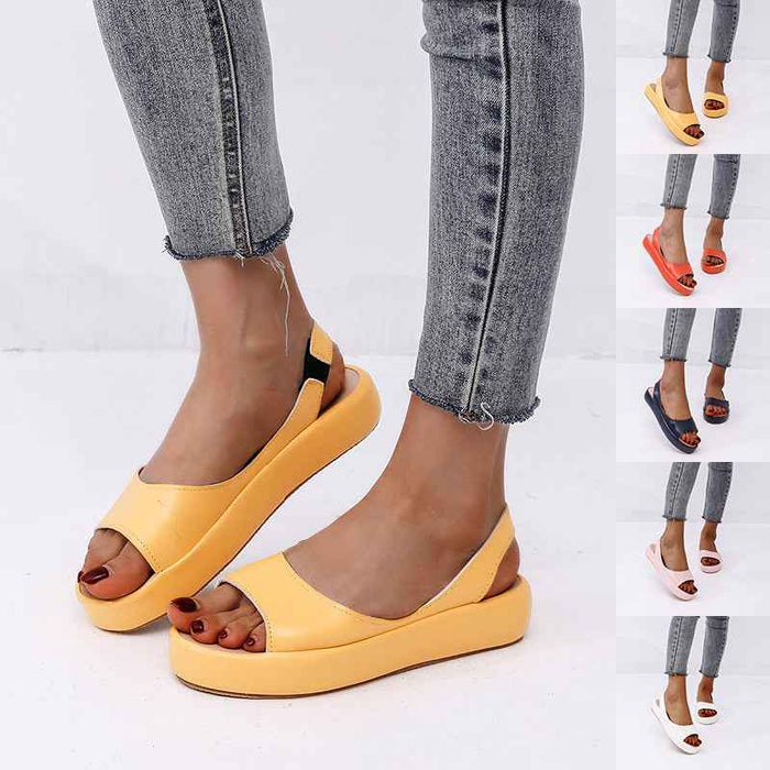 Sandales d'été bout poisson pour femmes, chaussures plates unies tendance avec bride arrière