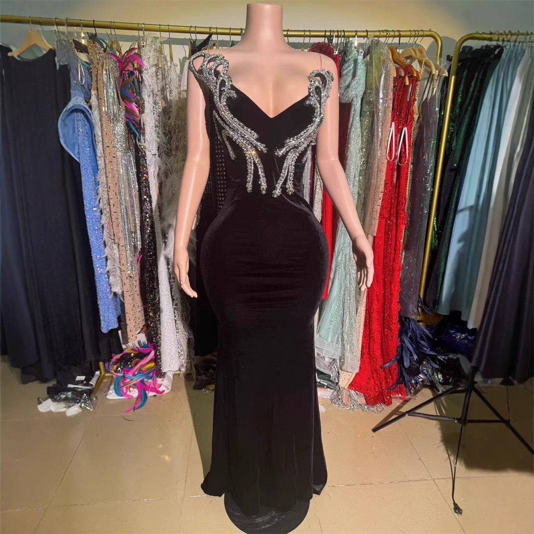 Black Bandeau Slim-fit Skinny Long And Ground Dress by Mirlaine Univers