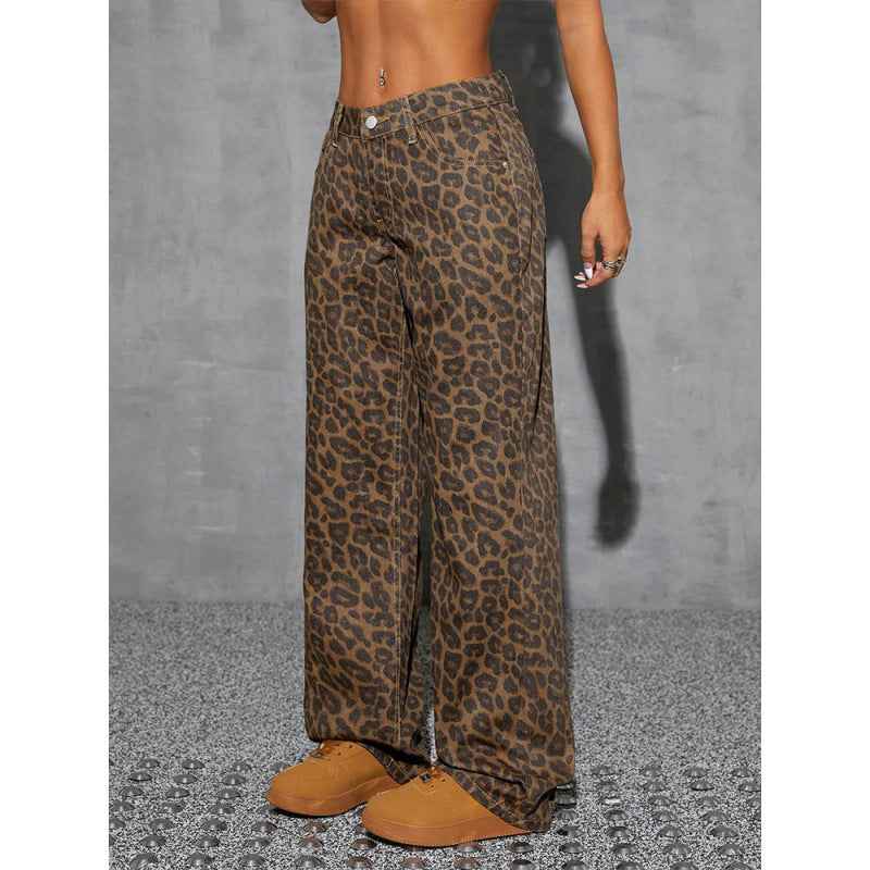 Retro Leopard Print High-waist Jeans