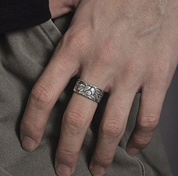 Bague Sutra du Cœur fleur de lotus noire en argent thaï