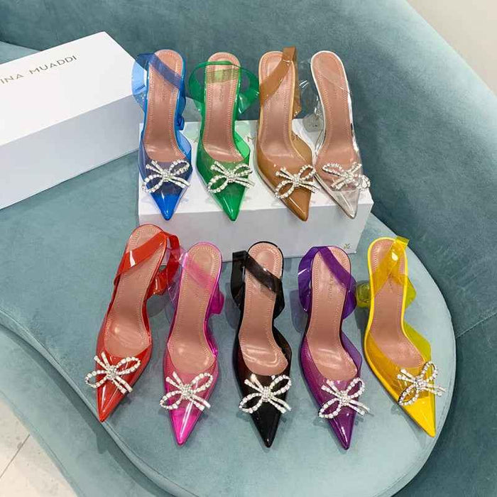 Sandales à bout pointu avec nœud en PVC transparent pour femmes