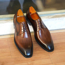 Men's Fashion Distressed Square-Toe Leather Shoes With Wood Grain Pattern