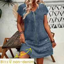 Milk Silk Fabric Denim-look Printed Short-sleeve Dress