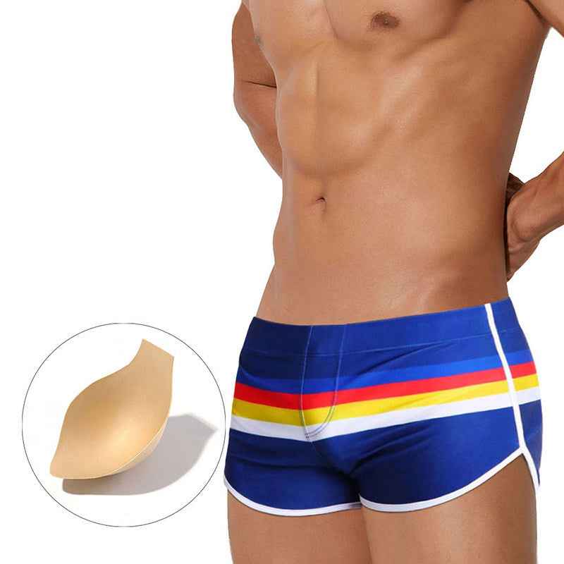 Mens Striped Minimalist-style Boxer Swim Trunks Ocean And Beach-ready