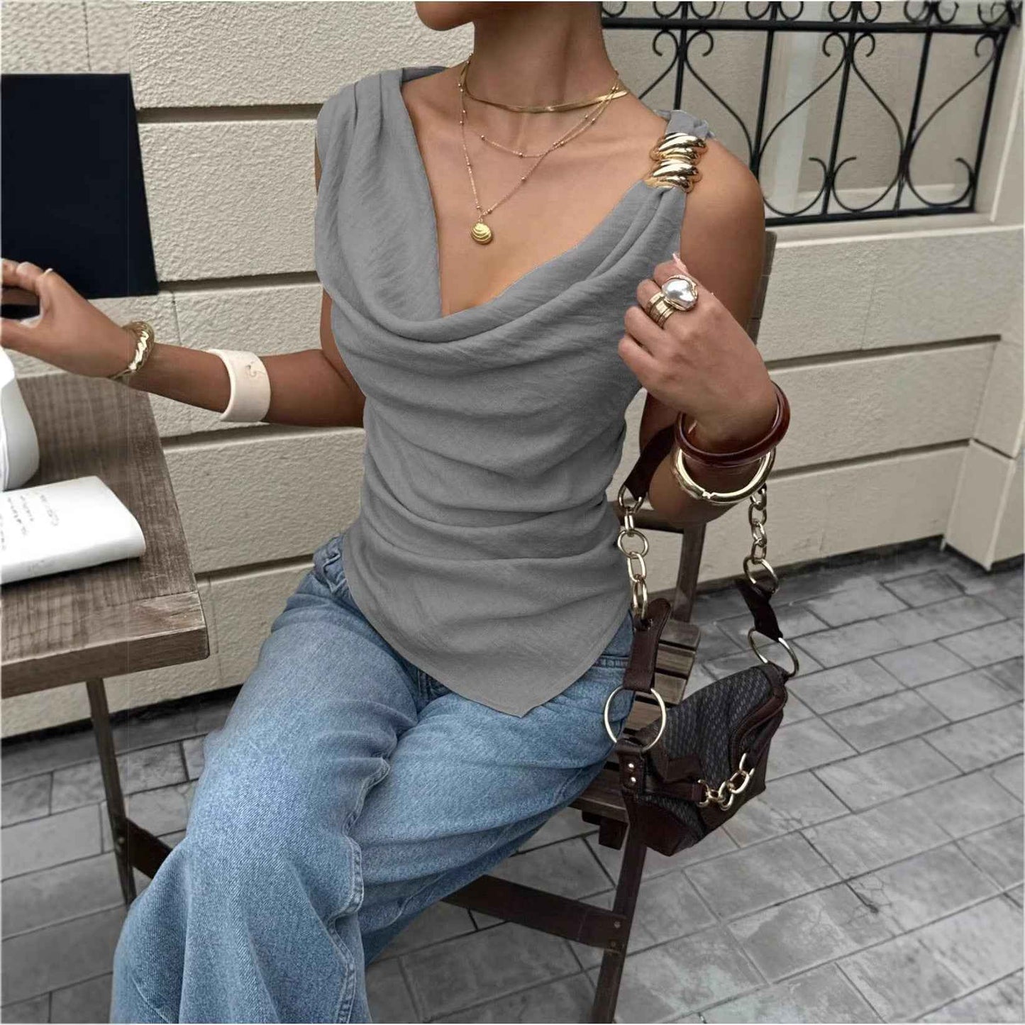 Women's Vest With Metal Decorations Sleeveless Shirt