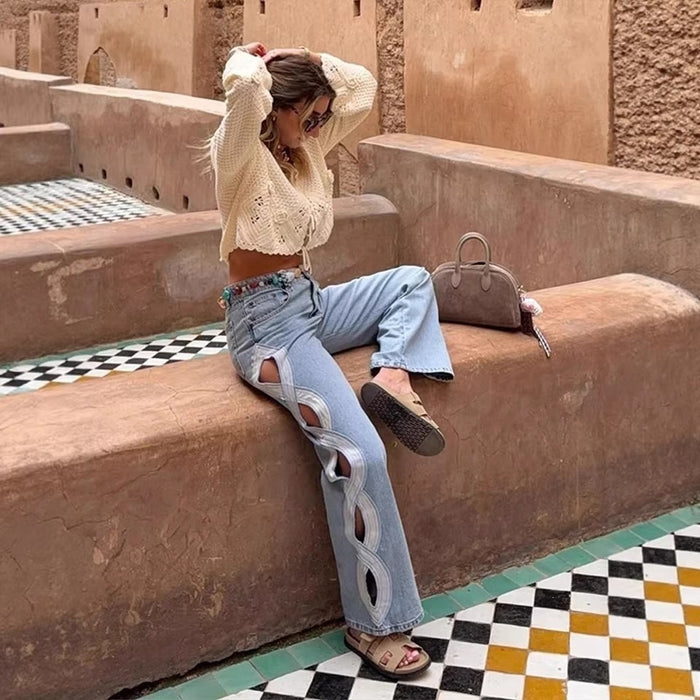 High-waisted Straight-leg Denim Jeans For Women