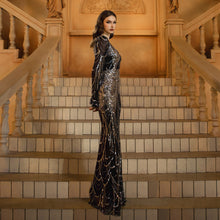 Long Sleeve Round Neck Slim-fit Sheath Sequined Banquet Fishtail Evening Dress by Mirlaine Univers